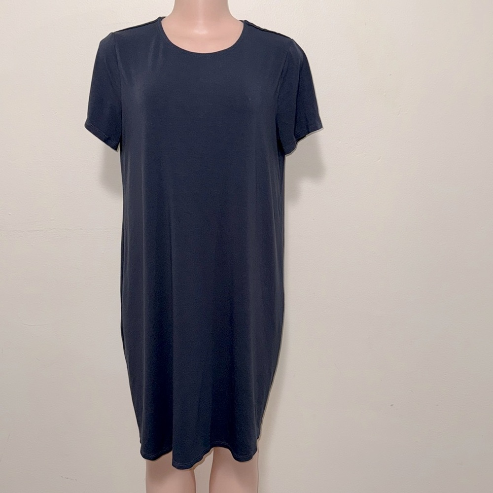 J. Jill Wearever Teeshirt Dress loose comfy woman size Medium Petite blue color